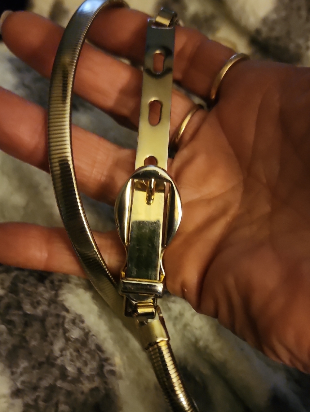 Gold Tone Women's Slim Belt with Adjustable Buckle